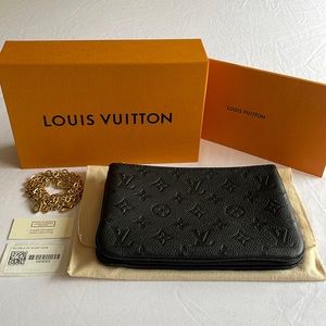 Louis Vuitton DOUBLE ZIP POCHETTE. Black Monogram Empreinte Leather. *Like New*